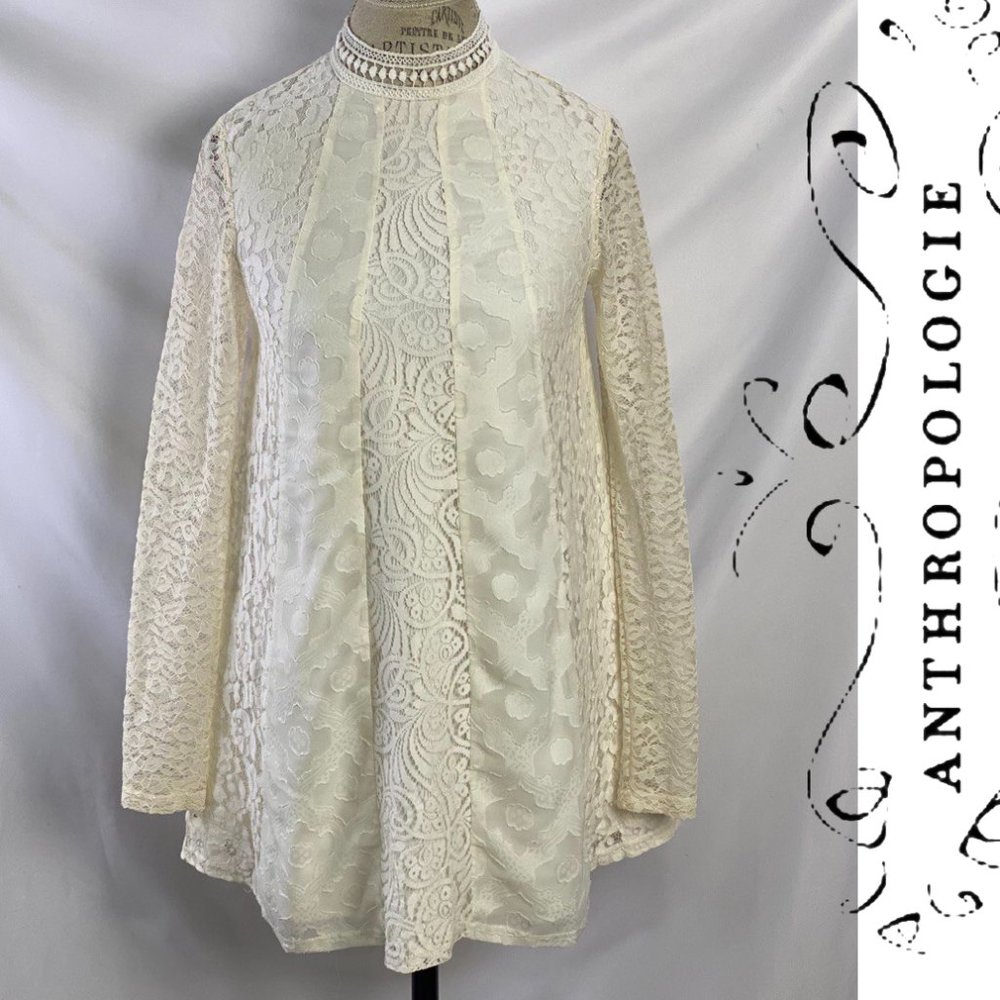 Anthropologie Ivory Floral Lace Mini Dress By HD In Paris